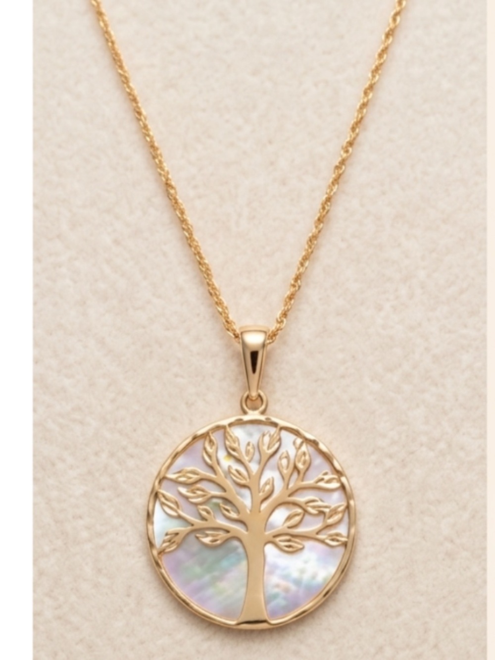 🇮🇹 14K Gold Genuine MOP Tree of Life Pendant & Italian Sparkle Bolo Chain